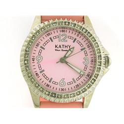 Kathy Zeeland Ladies Watch with Crystal Bezel and Pink Dial