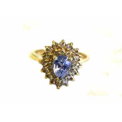 14k Yellow Gold Diamond Ring with Sapphire