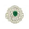 Image 1 : 18k White Gold Ring with Diamonds and Emerald