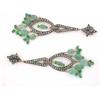 Image 2 : 18k Gold and Silver Earrings with Emerald and Diamond