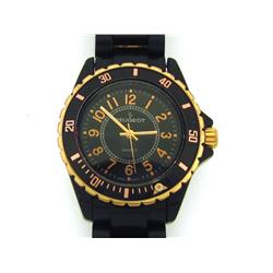Peugeot Black Acrylic Bracelet Watch with Gold Accents