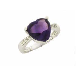 14k White Gold Ring with Amethyst and Diamonds