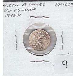 EAST INDIES 1/10 GULDEN 1945 P SILVER (UNC)