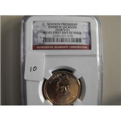 JACKSON $1 NGC MS 65 FIRST DAY ISSUE