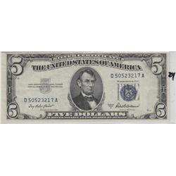 $5 SILVER CERTIFICATE 1953 A