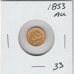 $1 GOLD 1853 LIBERTY DOLLAR (SHARP AU)