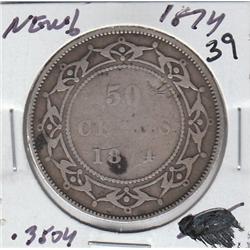 NEW FOUNDLAND 1874 SILVER 50 c CENTS