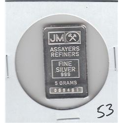 JM SILVER BAR .999 FINE
