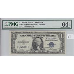 $1 1935 f SILVER CERTIFICATE PMG (UNC)