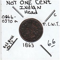 1863 NOT ONE CENT INDIAN HEAD  CIVIL WAR TOKEN