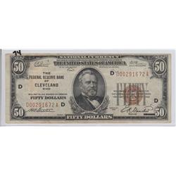$50 *** CLEVELAND *** 1929 BROWN SEAL