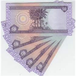 GROUP OF 5 IRAQ IRAQI 50 DINAR NOTES (UNC)