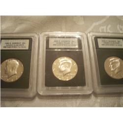 3 PR-70 Proof Kennedy Half Dollars, 1982-S, 2003-S, 2006-S