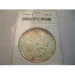 1881-S Anacs Graded MS-64 Morgan Silver Dollar, Toned