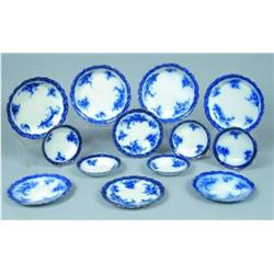 Thirteen Pieces Flow Blue Ironstone Tableware