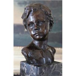 Lovely Male Child Portrait Bust Bronze Sculpture