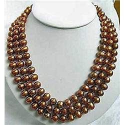 Fine three rows chocolate Akoya Cultured Pearl necklace