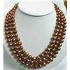 Image 1 : Fine three rows chocolate Akoya Cultured Pearl necklace