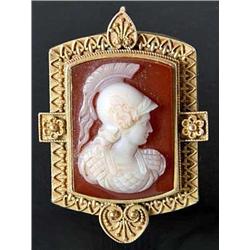 STUNNING 14K Gold Cameo Pin with Roman Soldier