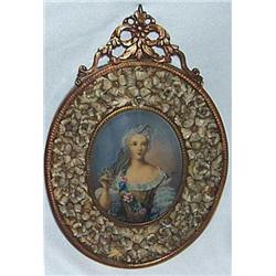 LOVELY CARVED FLOWERS FRAME HANDPAINTED MINIATURE PORTR