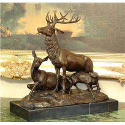 MASSIVE 40LB! Bronze Sculpture Elk Family