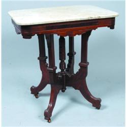 Eastlake Victorian Walnut Carved and Molded Marble Top