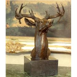 Large Bronze Bust Sculpture Elk