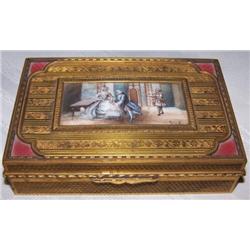 FRENCH 19thC BRONZE BOX SIGNED AND PAINTED PORTRAIT ~CO