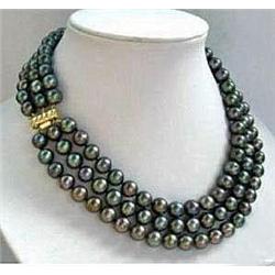 STUNNING THREE ROW NATURAL BLACK TAHITIAN PEARL NECKLAC