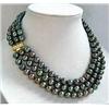 Image 1 : STUNNING THREE ROW NATURAL BLACK TAHITIAN PEARL NECKLAC