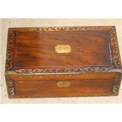 Attractive Victorian rosewood brass inlaid writing slop