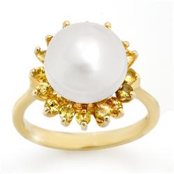 Genuine 0.75 ctw Yellow Sapphire & Pearl Ring 10K Gold - Retails for $1120