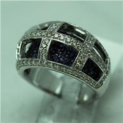 Natural 2.21 ctw Diamond and Blue Sapphire Ring in 14K White Gold - MSRP $4664