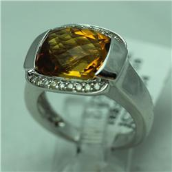 Natural 5.82 ctw Diamond and Citrine Ring in 14K White Gold - MSRP $1948