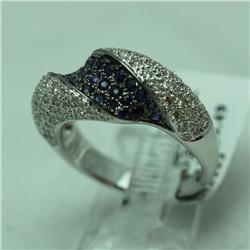 Natural 1.2 ctw Diamond and Blue Sapphire Ring in 14K White Gold - MSRP $2654