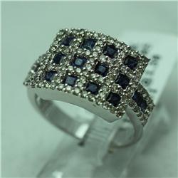 Natural 2.23 ctw Diamond and Blue Sapphire Ring in 14K White Gold - MSRP $3340