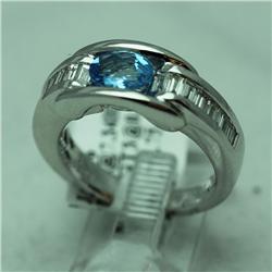 Natural 1.55 ctw Diamond and Topaz Ring in 14K White Gold - MSRP $4082