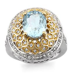 Genuine 4.05 ctw Aquamarine & Diamond Ring 14K Gold - Retails for $4880