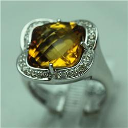 Natural 6.66 ctw Diamond and Citrine Ring in 14K White Gold - MSRP $2452