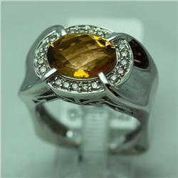 Natural 3.32 ctw Diamond and Citrine Ring in 14K White Gold - MSRP $2488