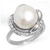 Image 1 : Genuine 0.25 ctw Pearl & Diamond Ring 10K White Gold - Retails for $1560