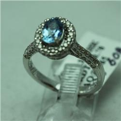 Natural 1.43 ctw Diamond and Aquamarine Ring in 14K White Gold - MSRP $2432