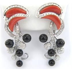 Oro Trend 18K Gold, Diamond, Onyx & Coral Earrings