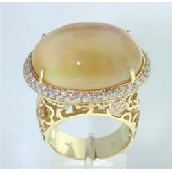 18K Yellow Gold Moonstone,Diamond Ring.