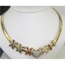 14K Yellow Gold Diamond & Multi-color Stone Necklace
