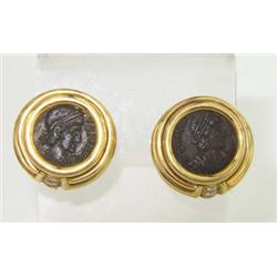 Bvlgari 18K Yellow Gold Ancient Coin & Diamond Earrings