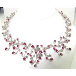 14K White Gold, Ruby And Diamond Necklace