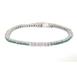 Platinum  Diamond Emerald Bracelet