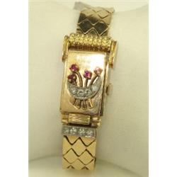 14K Yellow Gold Diamond & Ruby Cover Watch