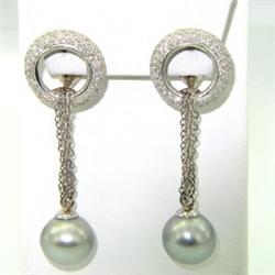 14K White gold, Diamond & Pearl Earrings